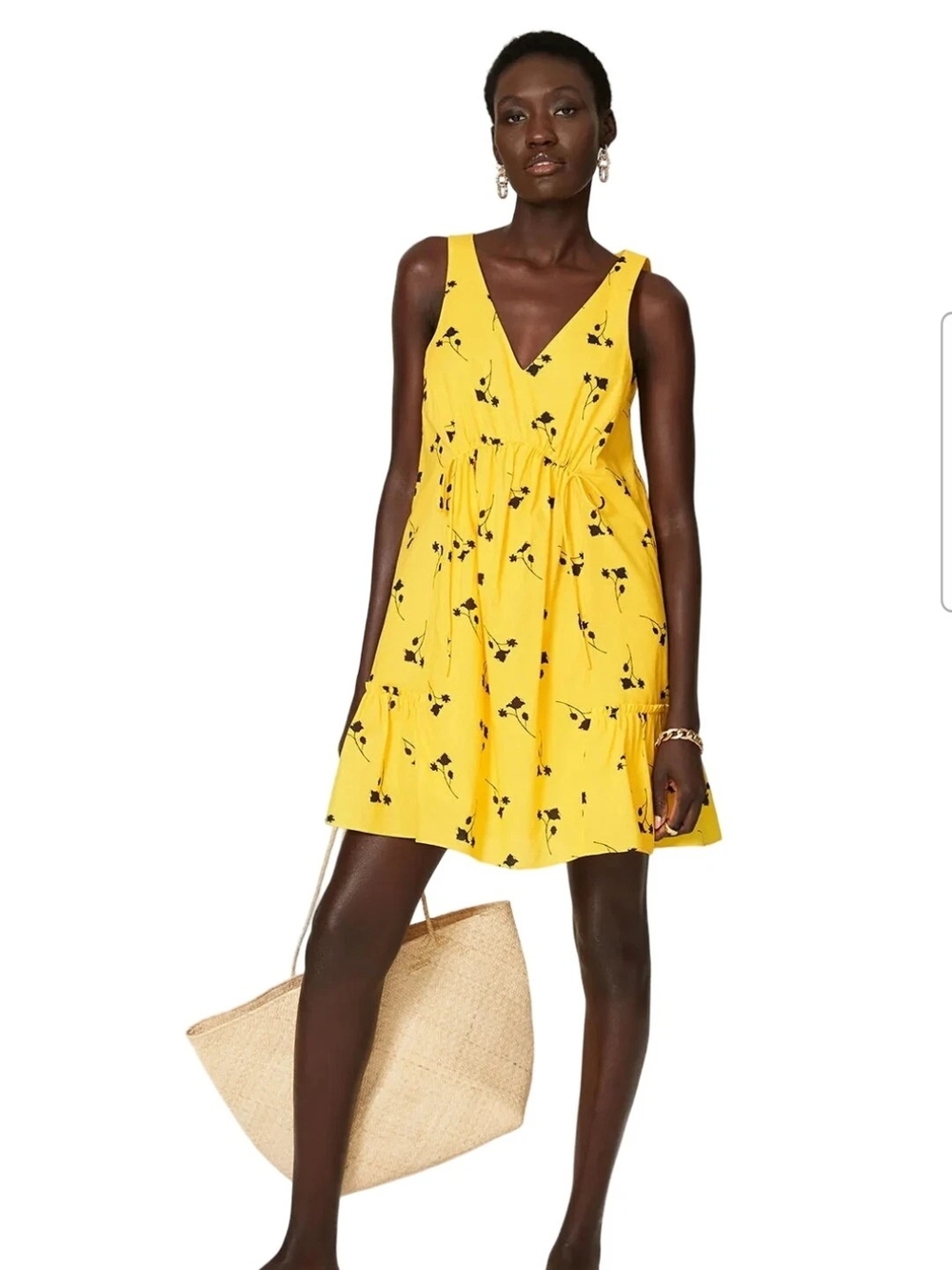 Yellow Floral V-Neck Sleeveless Dress Thakoon